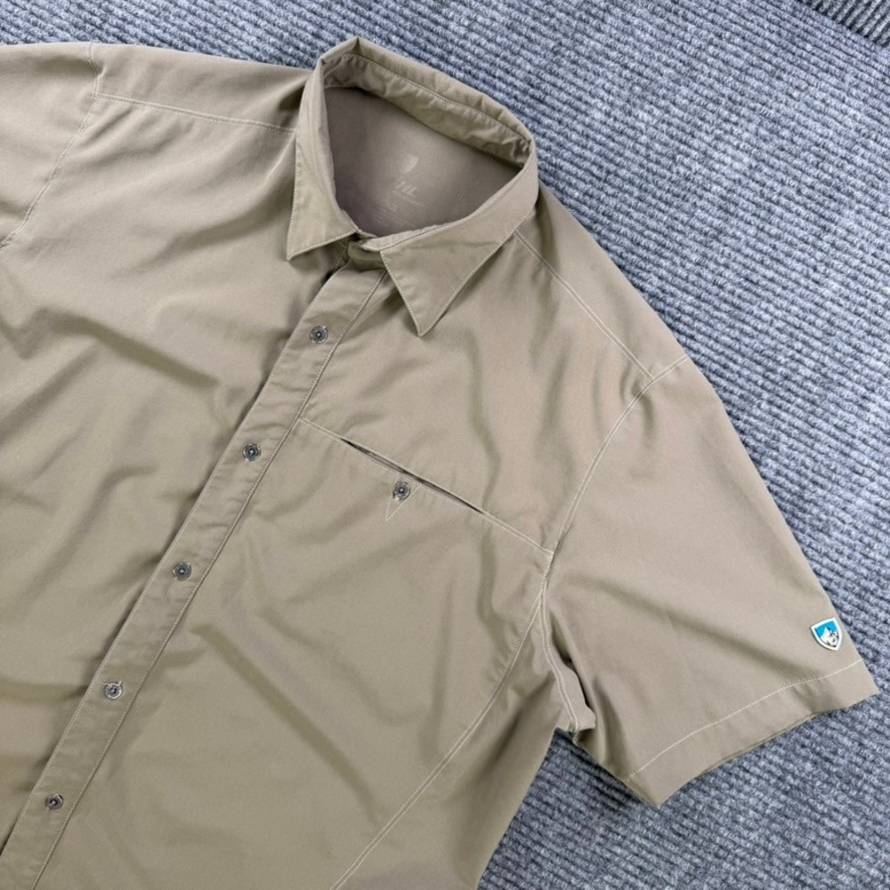 Kuhl Tan Khaki Short Sleeve Button Up Shirt Mens Large Performance Stretch